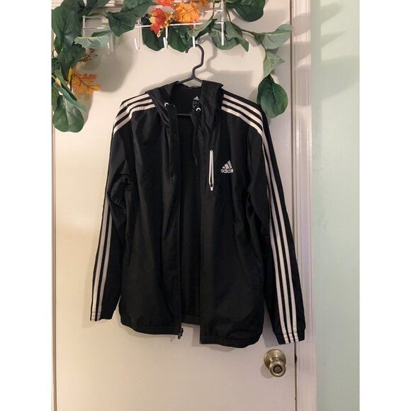 adidas Other - Adidas Men’s Full Zip Windbreaker Jacket Size M 3 Stripes Hooded Lightweight Log